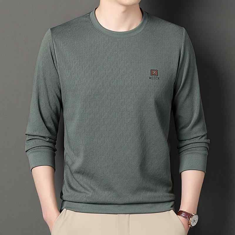 秋物 長袖Tシャツ メンズ 圆领 スタイリッシュ トレーナー カジュアル ファッション インナーウェア トップス 綿混素材 通気性 吸湿速乾 軽量 おしゃれ ファッション 男性向け 普段使い デイリーウェア ダークブラウン グリーン ブラック カーキ