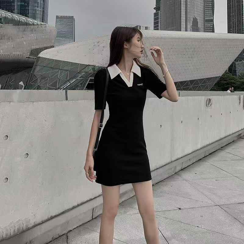 ワンピース レディース 黒 poloワンピース polo vestidos cortos para mujer verano verano primavera corte A corte ceñido a la cintura vestido de po