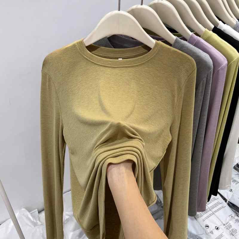 Tシャツ レディース 長袖 カットソー 春 トップス 伸縮性 ストレッチ スリムフィット インナー 無地 シンプル 韓国ファッション 柔らかい