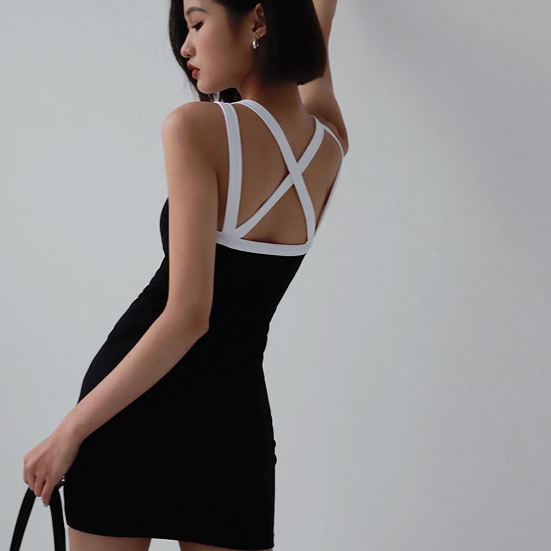 ワンピース ノースリーブ Uネック タイトスカート ブラック S M L XL 2XL 通勤風 气质 (Elegant Commute Style)