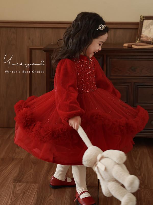 ワンピース キッズ 女の子 冬服 裏起毛 ドレス チュールスカート 切り替え ふんわり かわいい 子供服 長袖 ボリューム感 カジュアル お出かけ 普段着・スタイル: プリンセス・素材: ポリエステル100%・カテゴリ: ワンピース・安全基準: B類・性別: 女児・対象年齢: 3〜8歳・柄: 無地・加工: 柔軟処理・スカート形状: プリンセスライン・デザイン: トレンド・カラー展開: 酒紅色・サイズ展開: 80cm, 90cm, 100cm, 110cm, 120cm, 130cm, 140cm