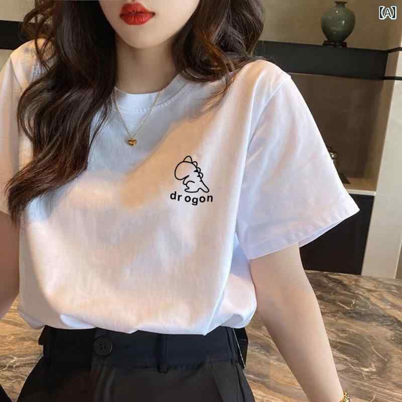 Rakuten - トップス Tシャツ 綿 半袖 夏物 丸首 ゆったり カジュアル かわいい 白系