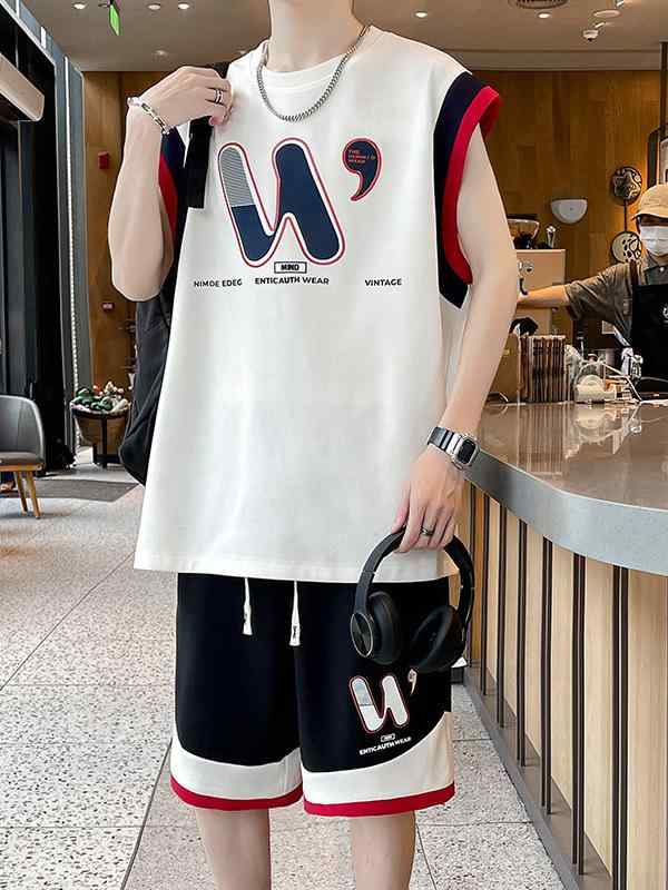 トップス ベスト ハーフパンツ セットアップ スポーツ カジュアル 夏 メンズ 黒 白 黒 M L XL 2XL 3XL 4XL 5XL 6XL 7XL 8XL ポリエステル M