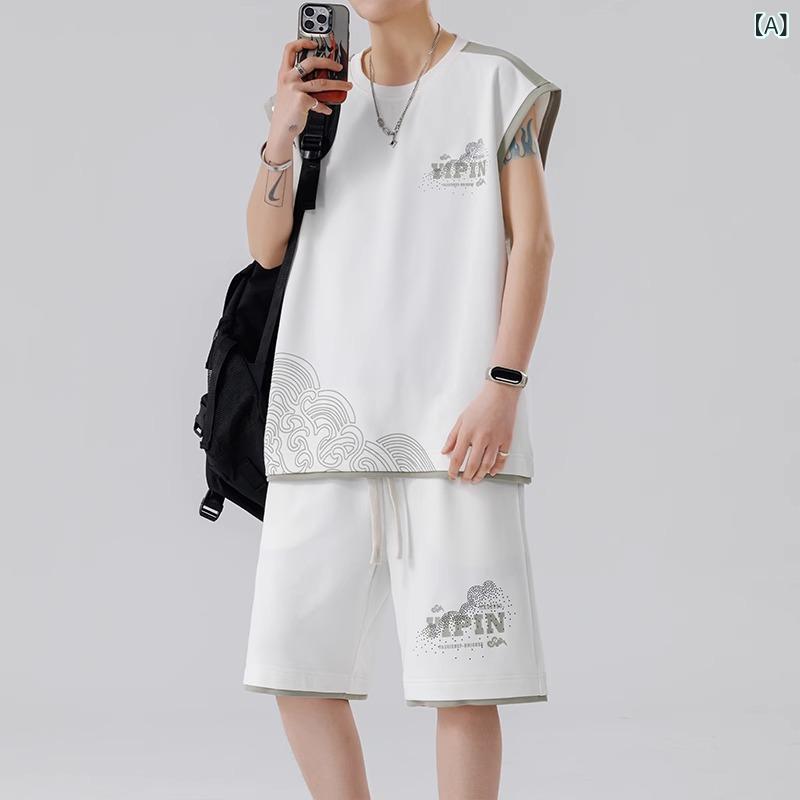 Rakuten - メンズ トレーニングウェア セットアップ 夏用 ノースリーブ タンクトップ Tシャツ ショートパンツ 短パン 上下セット スポーツウェア 運動着 普段使い 部屋着 軽量 速乾性 M L XL 2XL 3XL 4XL 5XL 6XL 7XL 8XL