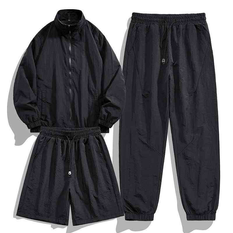 トップス メンズ 軽量 接触冷感 UVカット 長袖 スポーツウェア 3点セット 九分丈パンツ 夏用 カジュアルウェア アウトドアウェア トレーニングウェア 軽量 通気性 薄手 速乾性