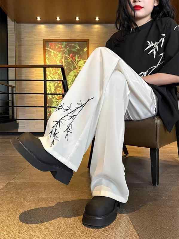 乐天商城 - 紳士用 夏用 薄手 快適 接触冷感 涼感 快適 ズボン 宽松 快適 裤子 潮流国風 刺繡 休闲褲