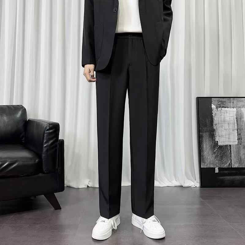 樂天商城 - メンズ スラックスパンツ ブラック系 無地 男性用 紳士服 ビジネス カジュアル 95% 醋酯纤维