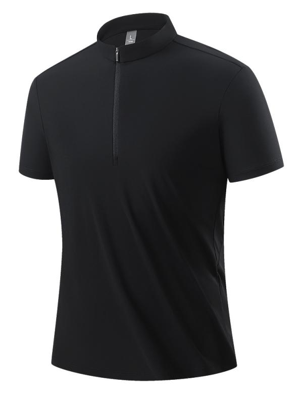POLOシャツ メンズ 半袖 夏 スポーツウェア 涼感 速乾 ビジネス カジュアル 立襟 ジッパー トップス 軽量 伸縮性 綿混素材 通気性 快適..