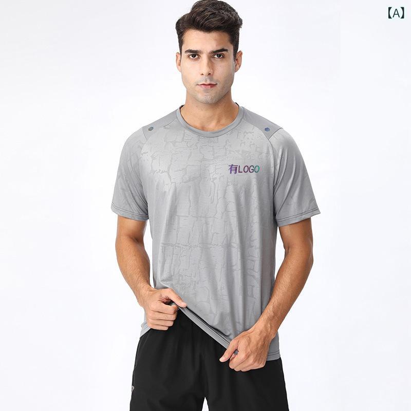 スポーツカジュアルトップス メンズ 男性用 半袖Tシャツ 薄手 フィットネス ランニング用 速乾性 トレーニングウェア 黒 白黒グレー系 春夏用