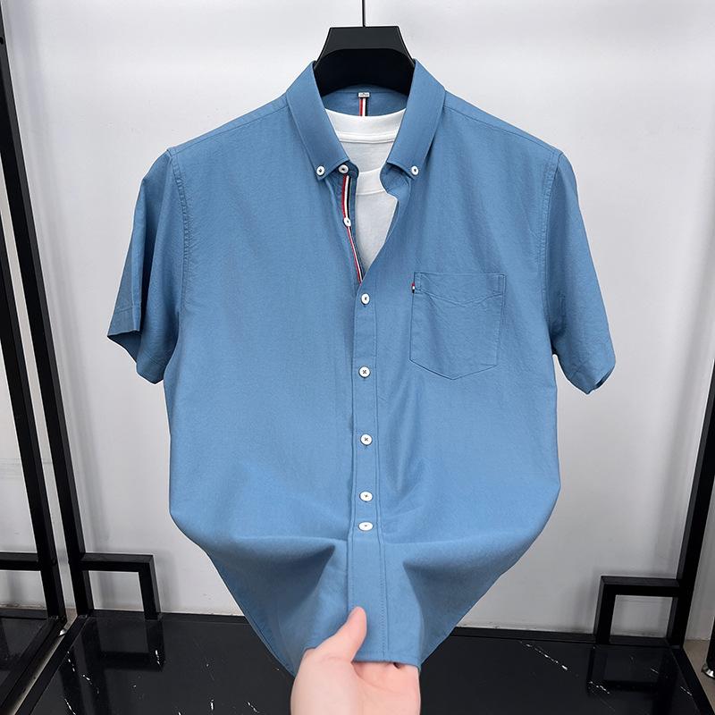 シャツ メンズ 短袖 純色 綿 青年 カジュアル ビジネス カジュアル ポケット付き M L XL XXL XXXL カ…