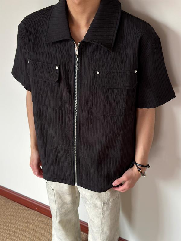 "シャツ メンズ トップス シャツ 半袖シャツ デザインシャツ カジュアルシャツ 春夏 黒象牙白```[]{}```json`