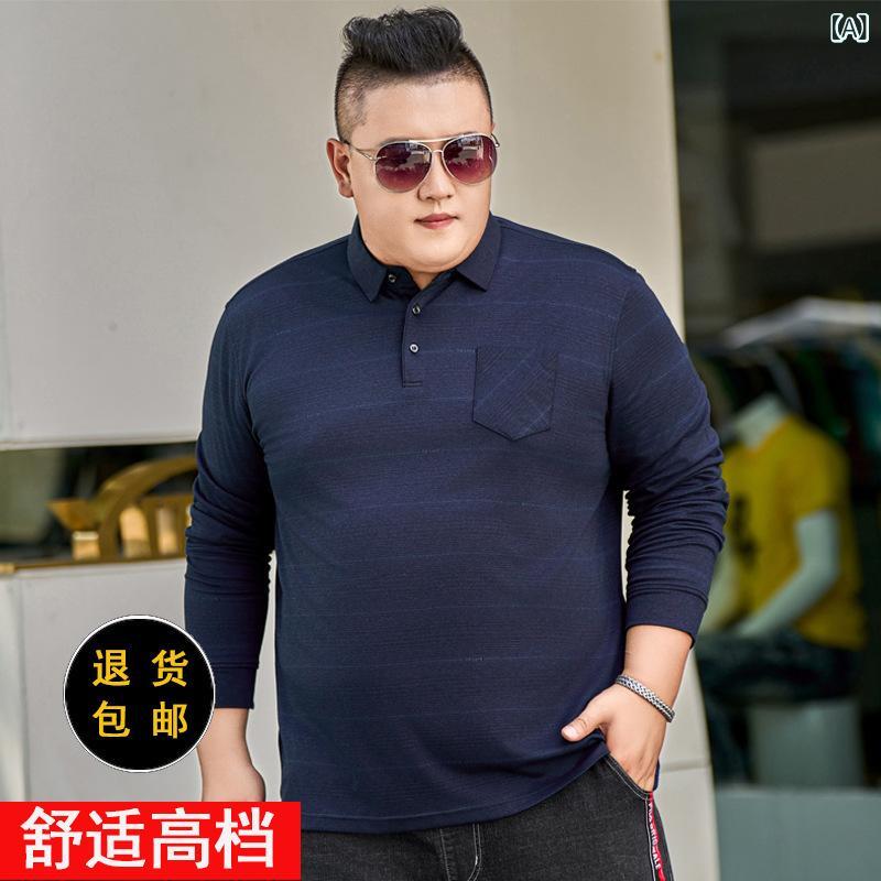 Tシャツ メンズ 長袖 中老年 春服 ゆったり 大きいサイズXL~8XL 胖子用 camisetas 薄手 紳士 ビジネス カジュアル 日常 翻領 ポケット付き 抗菌 色あせしにくい