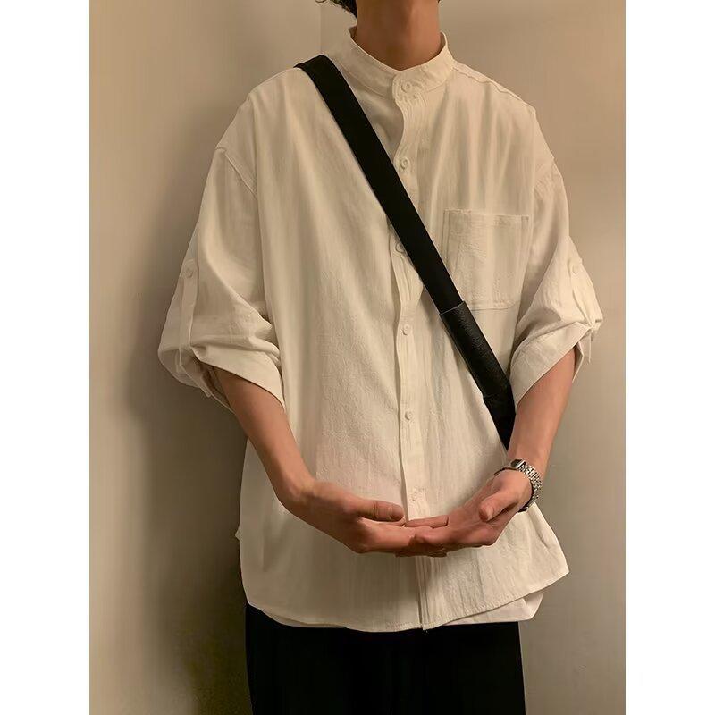 樂天商城 - シャツ メンズ 七分袖 高級感 デザイン感 复古 港風 春夏 纯色 M L XL XXL XXXL