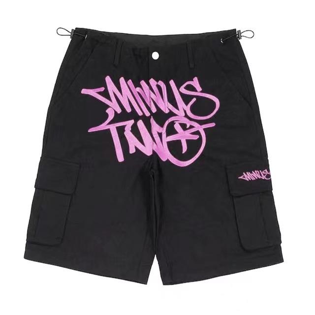 樂天商城 - ストリート系 ショートパンツ メンズ 男性用 黒 hiphop系 復古風 カジュアル 短パン 印花 紐付き 無地 伸縮性なし 綿100% 春夏用 四季着用可能 耐摩耗性 通学用 普段使い スポーツMIX 運動 レトロ風 アウトドア系 M L XL