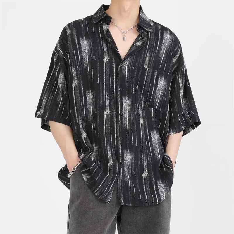 乐天商城 - シャツ メンズ ストライプ柄 ゆったり カジュアル オシャレ 普段使い 薄手 半袖 夏 紳士用 トップス 男性用 雅痞風 サマー 涼しい 快適 軽量 春夏 人気 おすすめ きれいめ 上品 大人 流行 トレンド シック デザイン性別注