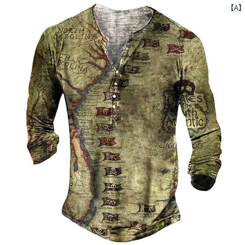 Tシャツ メンズ 長袖 圆领 民族柄 デジタルプリント レトロ風 トップス