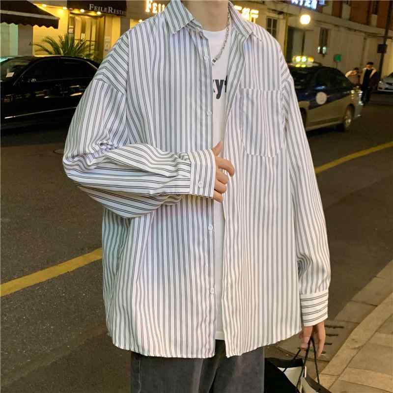 乐天商城 - トップス メンズ 長袖 シャツ カジュアルシャツ 春秋 おしゃれ ファッション ゆったり BF風 韓国風 普段使い 通勤用 紳士服