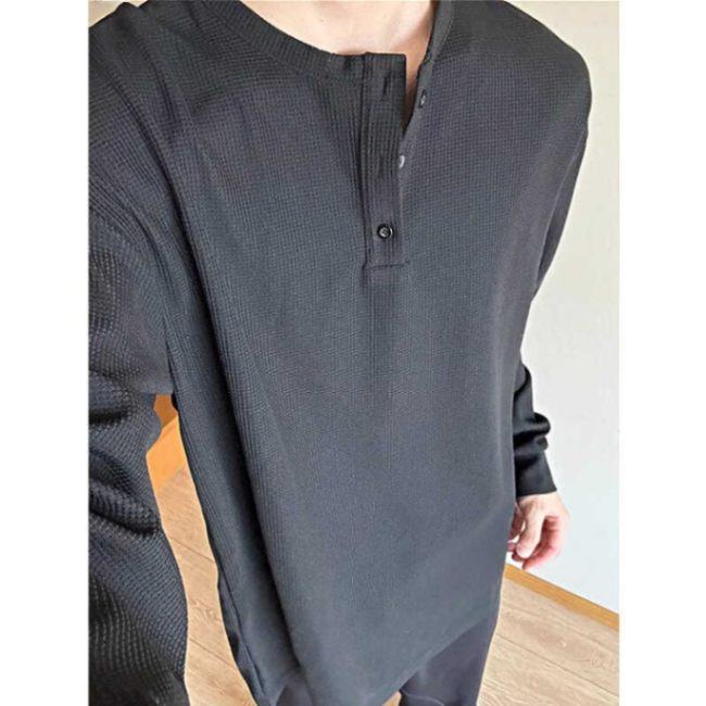 乐天商城 - 長袖Tシャツ メンズ 春秋用 ワッフル生地 ゆったり カジュアル インナー カットソー