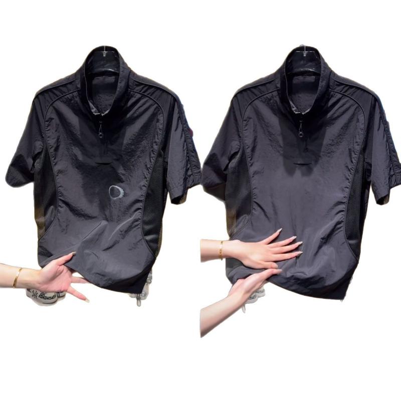 Tシャツ メンズ 五分袖 夏 新作 geometric patterns 切り替え 黒