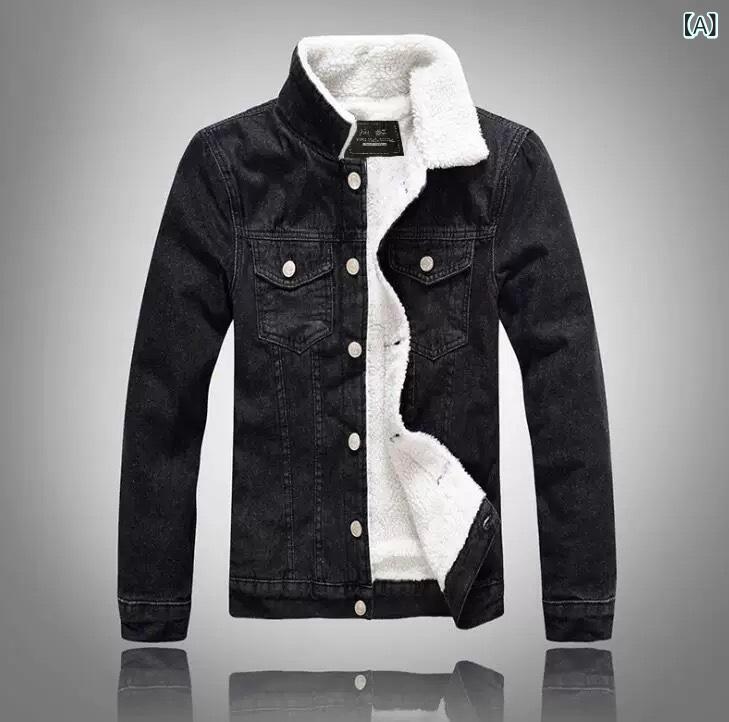 秋冬の 男性の デニムの コートと ベルベットの 厚い 保温 綿の 服の 韓国 版の ゆったり した ファッションの 大きい サイズの 羊の小 毛の ジャケット