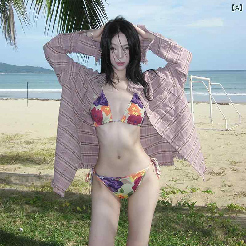 2026 年 新作 レディース ファッション 花 柄 ホルターネックセパレート 水着、 紐付き セクシーな ビーチバカンスビキニ 水着、 花 柄