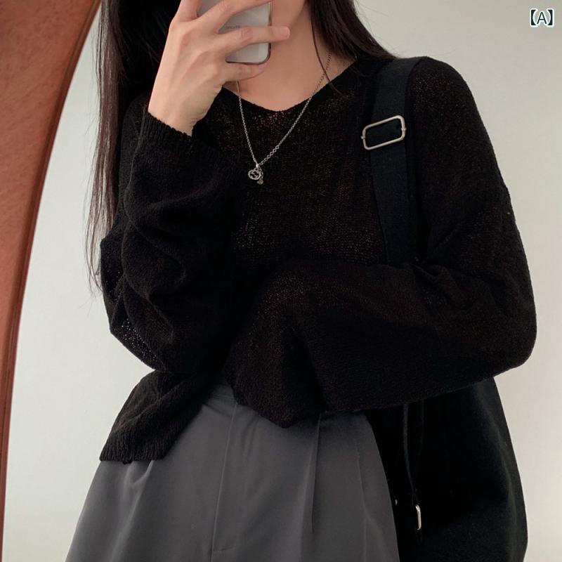 女士 - 韓 系 chi小 衆は 怠惰な 風 氷 糸 日焼け 止め ブラウスの 女性が ゆったりと した 長袖の 薄い ニットの 上着を 着て いる