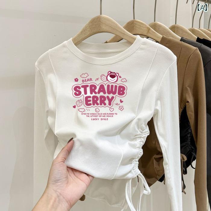 女の子の 秋の 服の 短い ひもの 上着 2024の 爆発の 中で 大きい 子供の 中で 底の シャツの 子供の 洋風の 長袖の t シャツを 掛けます。