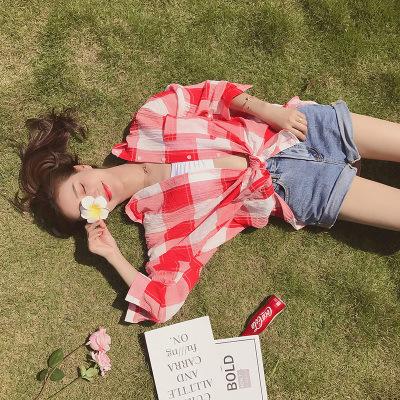 夏の 格子 シャツの 女装 夏の 新型 2023 韓国の ゆるい 中の 長い 日焼け 止め 服...
