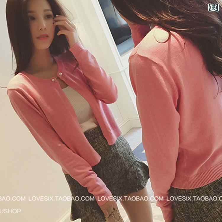 春の 新型の ニットの 女性の カーディガンの 短い タイプの 韓国 版の 婦人 服の ...