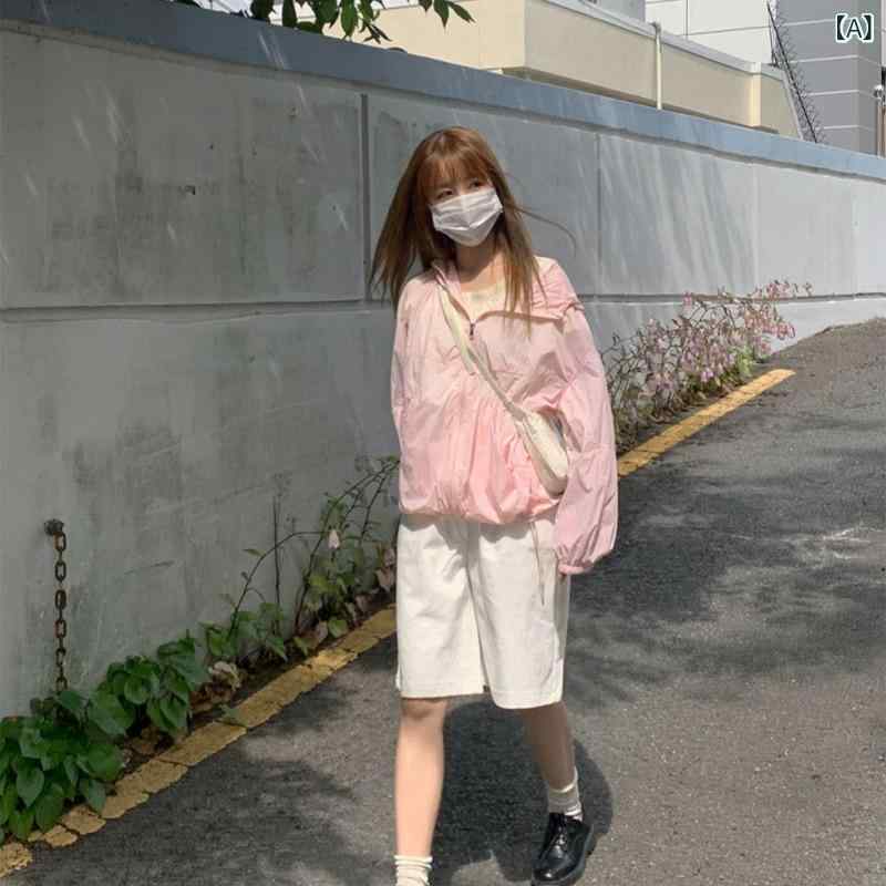 2026 年 夏 新作 韓国 風 甘い 女の子 風 軽量 ジャケット、 日よけ 涼感 快適 フード 付き 日焼け 止め 服、 女性 向け トレンド