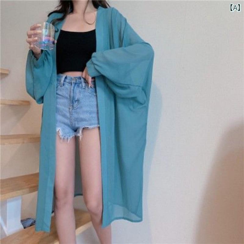 樂天商城 - 夏の超 仙 気質の 日焼け 止め 服の 女性は 膝を 越えて 長い ファッションの カーディガンの 薄い コートの 韓国 版の ゆったり して いる シフォンの 日焼け 止めの シャツを オーバー します。