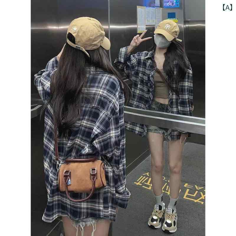 女士 - 新型の 日焼け 止めの 格子の シャツの 女性の タイプは 韓国 版の デザイン 感を 着て います。