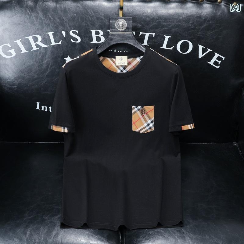 樂天商城 - 2025 夏の新 トレンディな ブランド プリント 半袖 Tシャツ メンズ ラウンドネックファッションシルケットコットンスリム 半袖 ボトリングシャツ