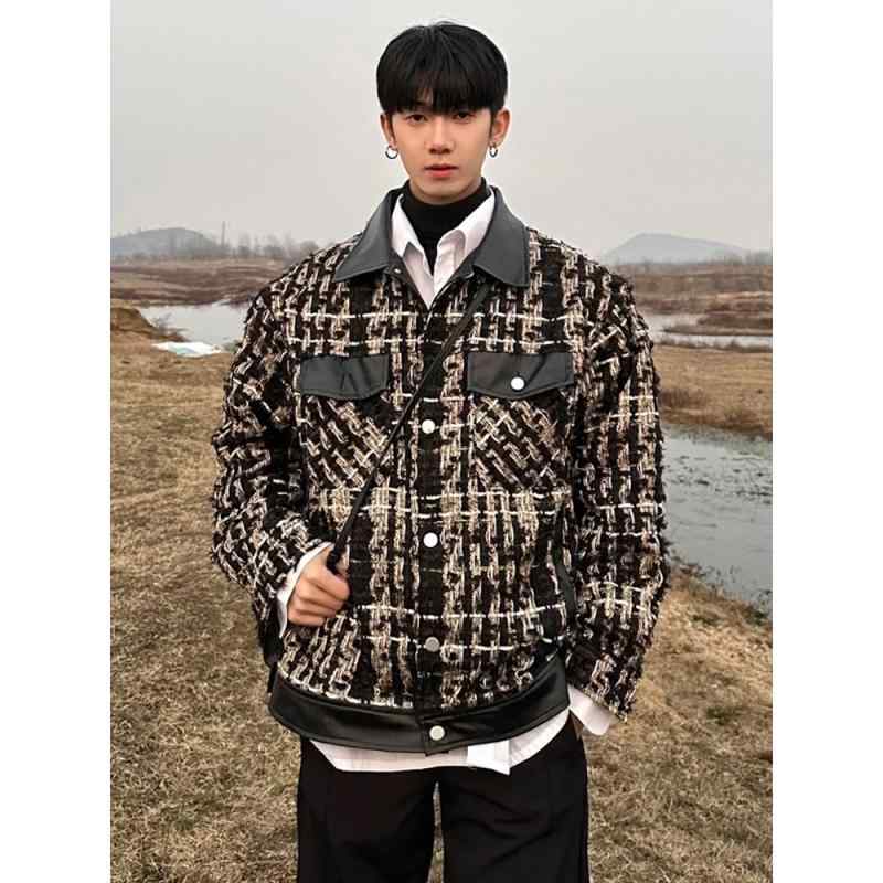 ジャケット メンズ ストリートデザイン 粗織り チェック柄 ペア対応 アウター