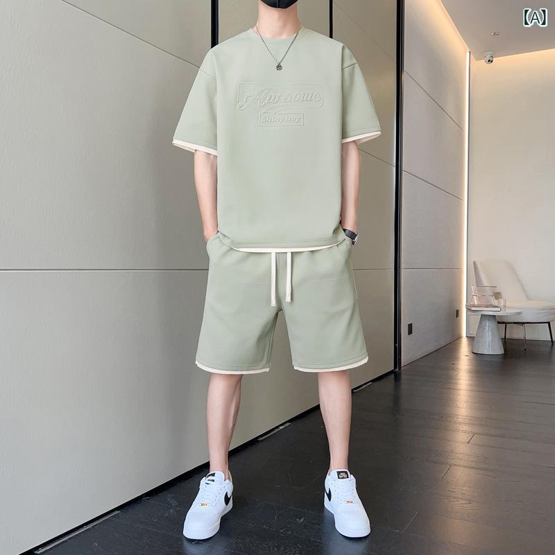 メンズ スポーツウェア セットアップ 薄手 夏用 半袖 短パン スポーツウエア 上下セット ショートパンツ トレーニングウェア ジャージ 上下セットアップ マリンスポーツ セットアップ メンズ 夏 薄手 接触冷感 短袖 短裤 穿搭 一整套 运动服 套装