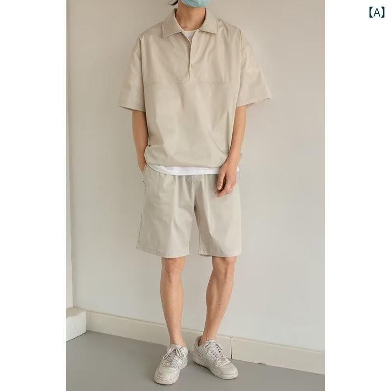 メンズ カジュアルセットアップ 半袖ポロシャツ 短パン 上下セット 夏服 普段使い ...