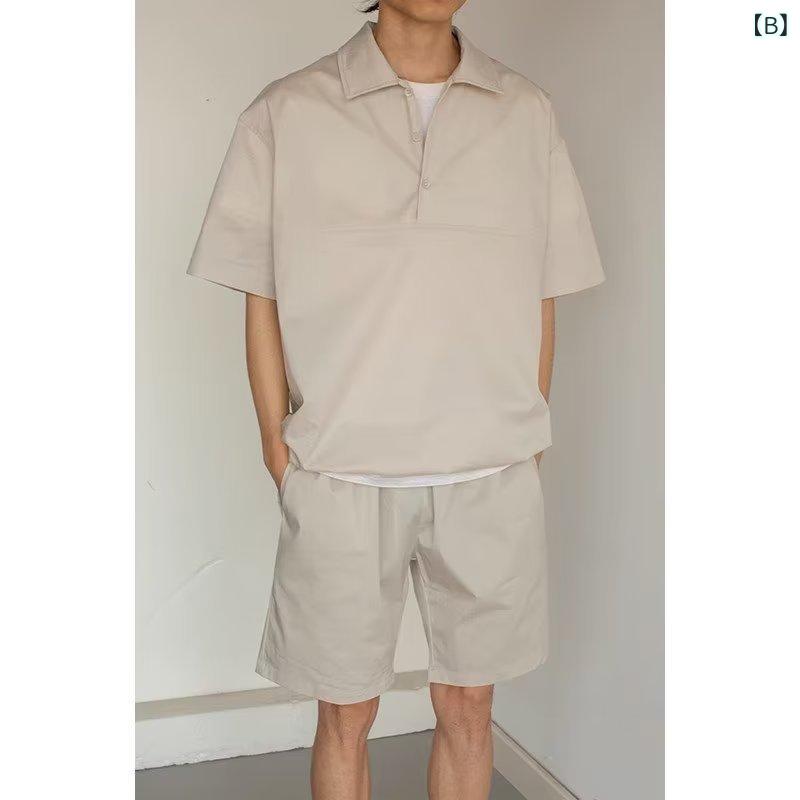 メンズ カジュアルセットアップ 半袖ポロシャツ 短パン 上下セット 夏服 普段使い ...