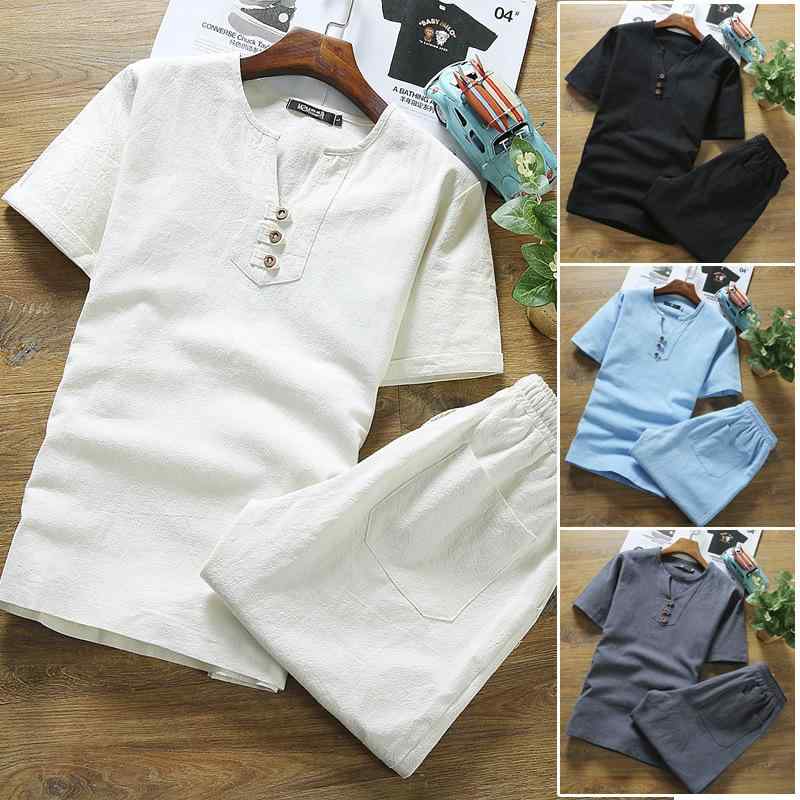 メンズ Tシャツ 短袖 麻混紡 セットアップ カジュアル 夏 涼しい 通気性 軽量 高級感 綿 麻 白 黒 ベージュ 水色 紺 青 M L XL XXL 3XL 4XL 5XL