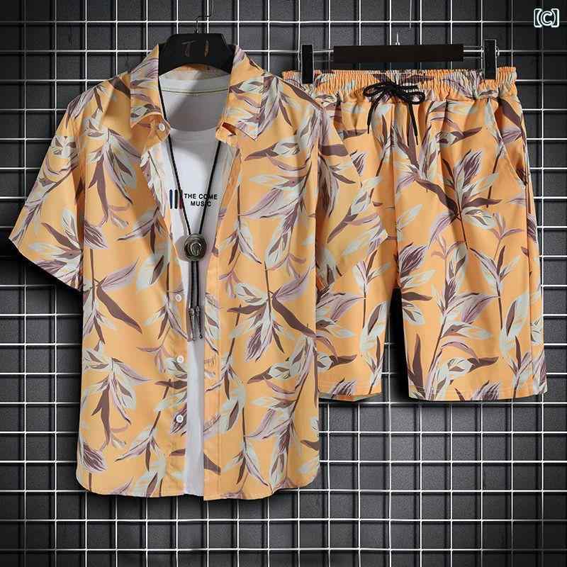 ハワイの リゾート ビーチ 服 男性の ファッションの カジュアル スーツ 男性の 半...