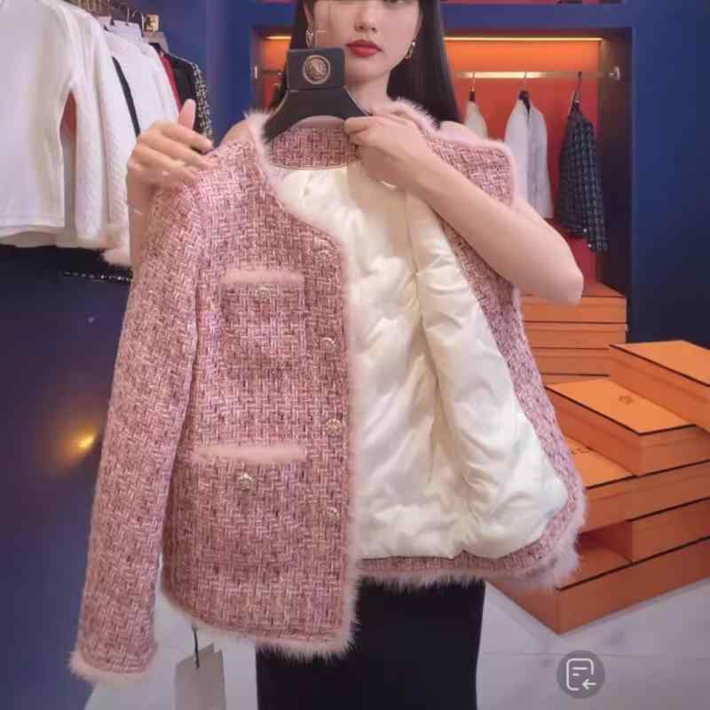 樂天商城 - ピンク 小香風 厚手 アウター レディース 秋冬 上質 きれいめ 女性用 ショート丈 裏地付き 防寒 暖かい おしゃれ かわいい 着回し