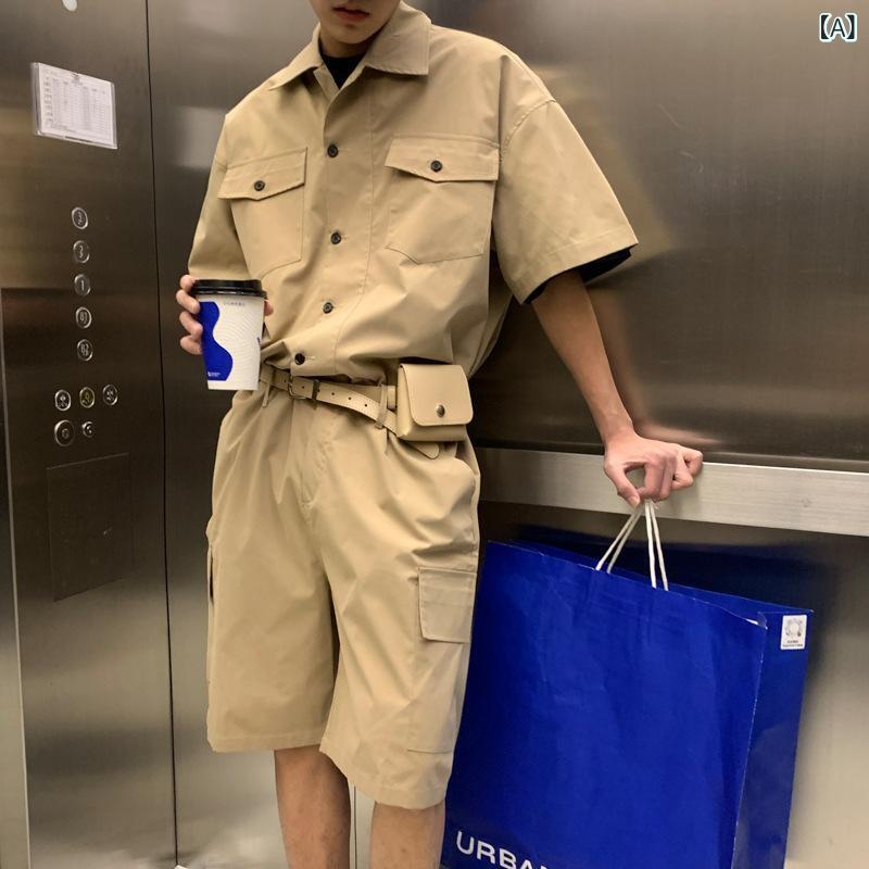 作業服 メンズ カジュアル セットアップ 夏 半袖 短パン ワークウェア ズボン 上下...