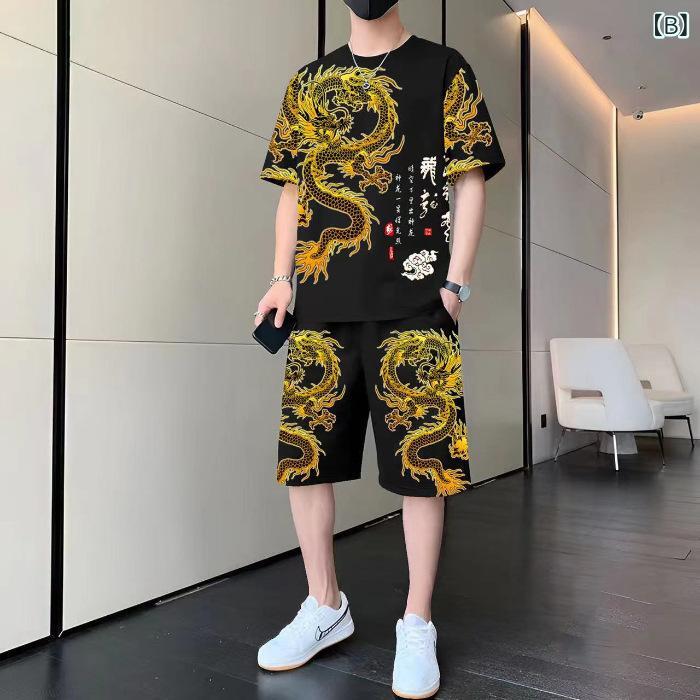 カジュアルスポーツスーツメンズ 半袖 t シャツショーツビーチファッション 若者 ...