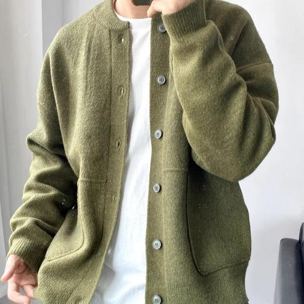 トップス メンズ ニット カーディガン カジュアル 秋冬 おしゃれ ゆったり 部屋着 普段使い 紳士服 男性服 長袖 丸首 ポリエステル 暖かい 防寒