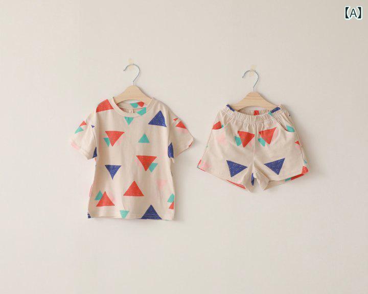 子供服 半袖Tシャツ＆ショートパンツ セットアップ 半ズボン 夏物 綿100% 男女兼用...