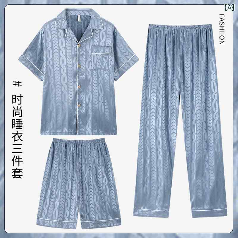 樂天商城 - 男性 用 パジャマ 夏の アイス シルク 薄い クールな スリー ピース セット 半袖 ショーツズボンカジュアルメンズ 春と 秋の ホーム 服