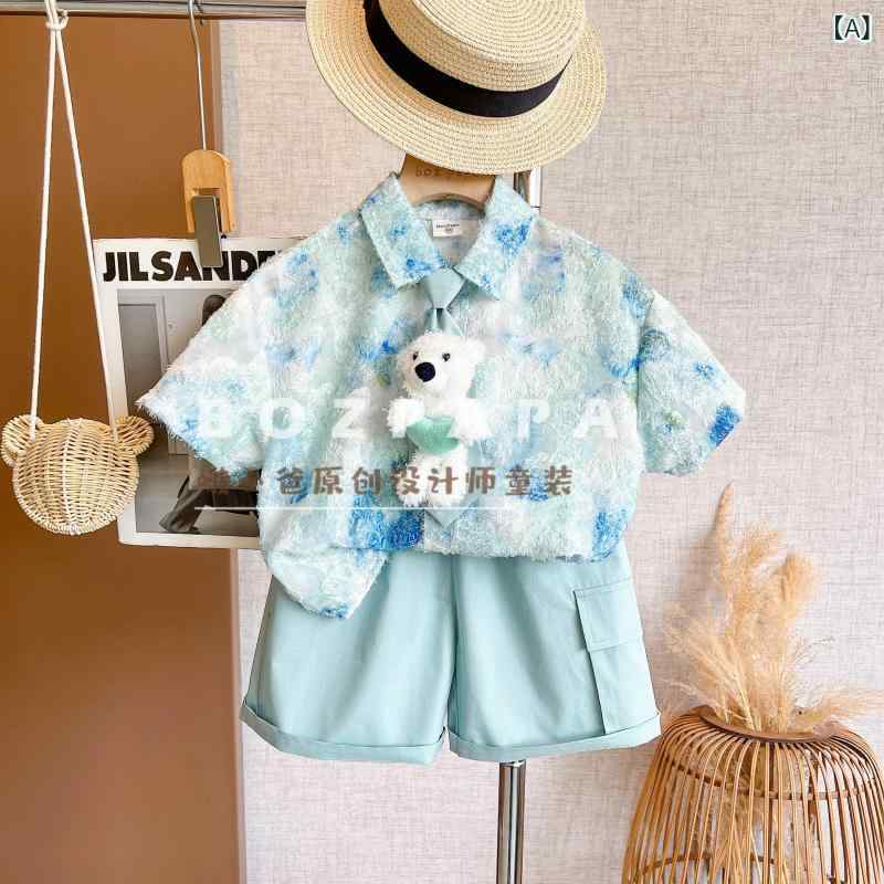 フォークBRの子供服 セットアップ 半袖Tシャツ ハーフパンツ 男の子 夏 カジュアル 涼しい 快適 接触冷感 吸湿速乾 軽量 伸縮性 綿 ポリエステル 抽象柄 110cm｜アングル2