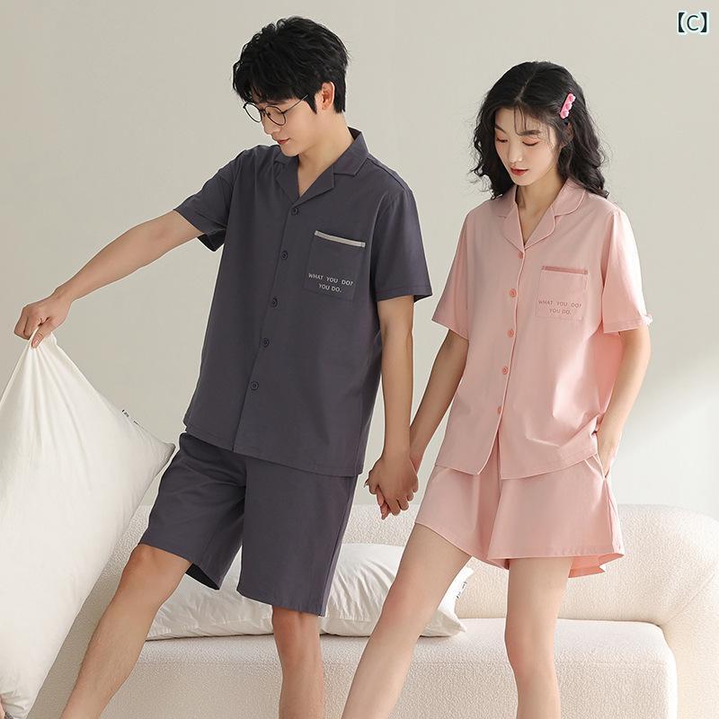カップル パジャマ 夏 純綿 女性 半袖 2023 年 新型 ゆるい スーツ 薄い アニメ か...