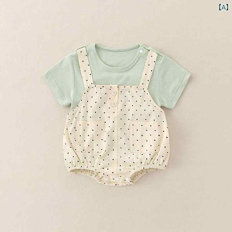 ベビー服 ワンピース 女の子 2025年 夏服 ノースリーブ ドット柄 サスペンダー付き...