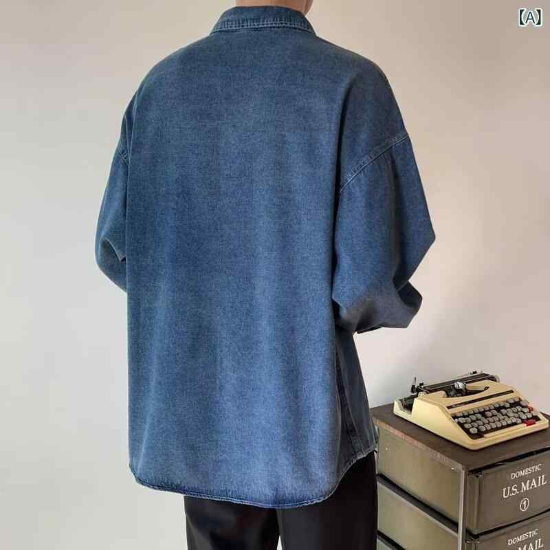 乐天商城 - 軽 熟 風 春秋 服 上着 韓国 ゆるい 長袖 シャツ 男 2024 トレンド 水洗い デニムシャツコート