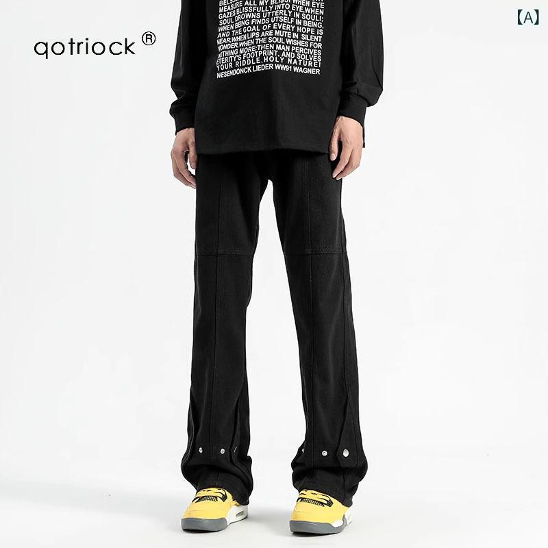 樂天商城 - Qotriock アメリカ 機能 ジーンズ 男 秋冬 高 街 ベルベット微 ラッパ ズボン 潮 牌 ゆるい 黒 カジュアル